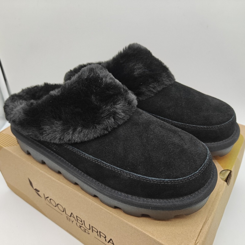 Koolaburra by UGG Tizzey Slippers Womens 10 Black Suede Faux Fur Clogs 1145930